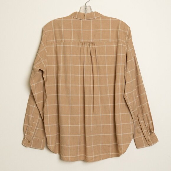 Uniqlo Soft Brushed Long Sleeve Shirt Plaid Checked Beige - Picture 3 of 12